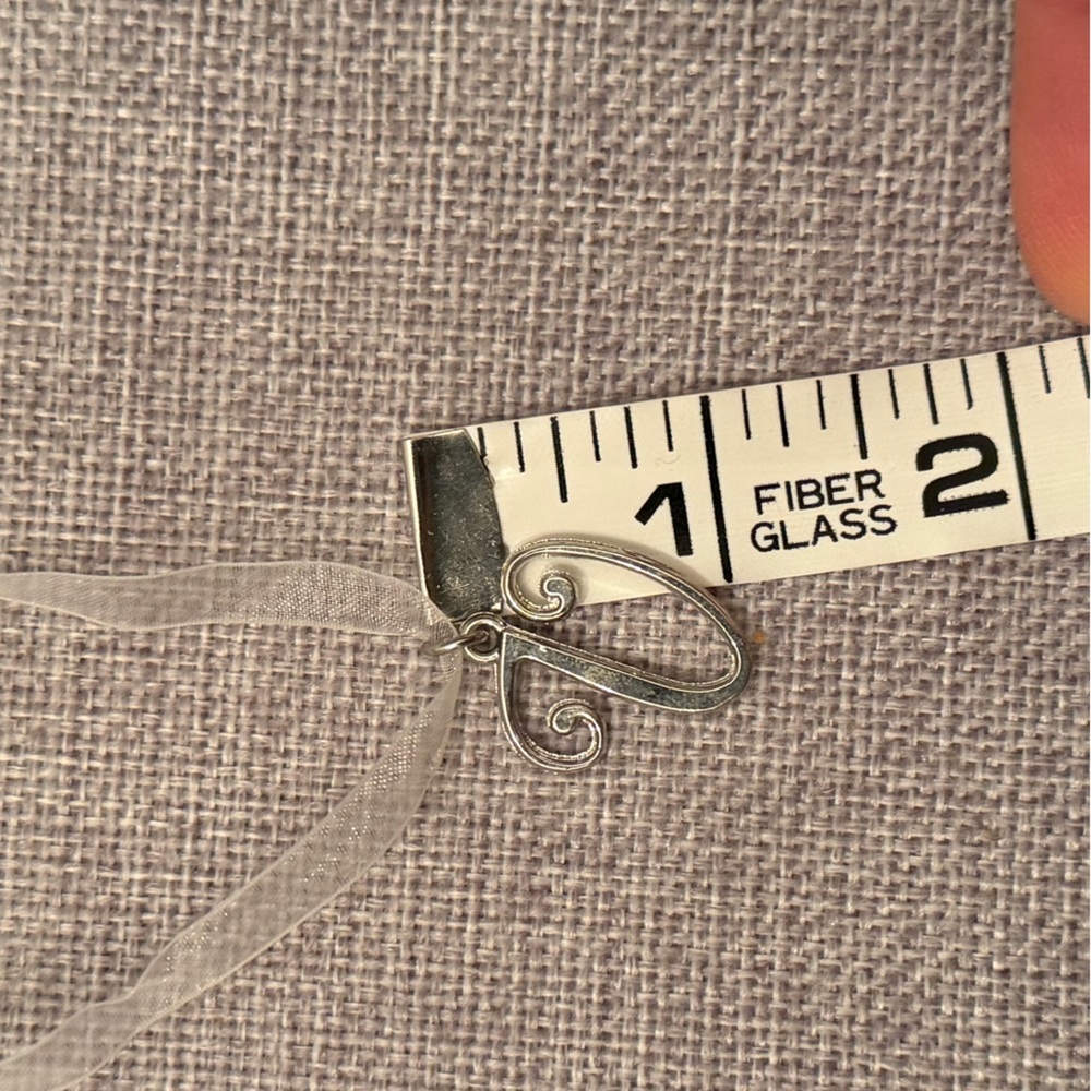 Silver Cursive Script Letter V Initial Charm Pendant & Ribbon Necklace | Initial - Picture 4 of 4